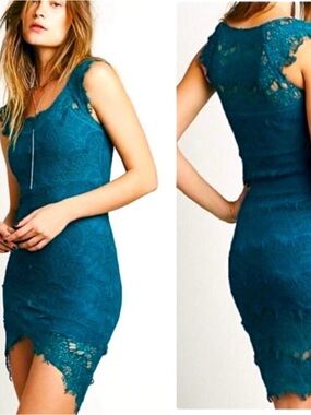 Free People Teal Lace Bodycon Mini Dress